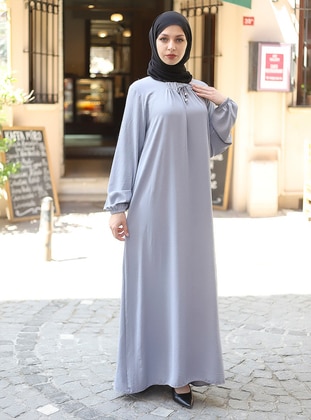 Gray - Unlined - Modest Dress - Womayy