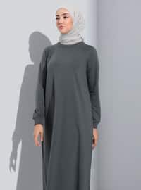 Gray - Crew neck - Unlined - Modest Dress - Refka