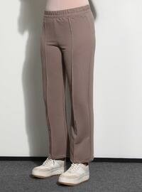 Ribbed Stitching Sweatpants İn Natural Fabric Dark Mink