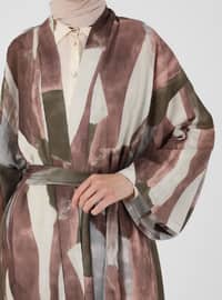 Unlined - Multi - Brown - V neck Collar - Kimono