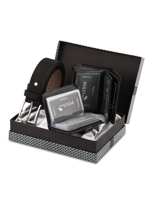 In A Box Sports Black Men'S Wallet Belt Card Holder Gasoline Polo Air Lighter Set - Multicolor - Polo Air