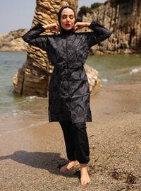 Black - Multi - Unlined - Full Coverage Swimsuit Burkini