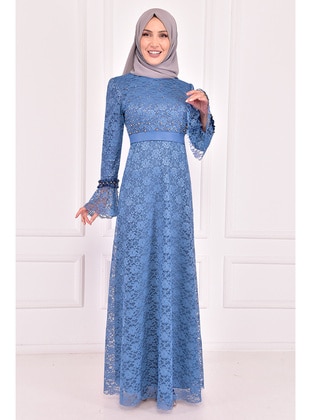 Blue - Modest Evening Dress - Moda Merve