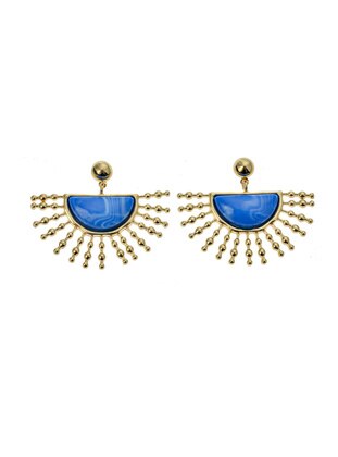 Gold Color Fringe Earrings With Blue Stones