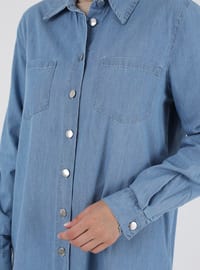 Long Length Denim Tunic Dark Blue With Metal Buttons