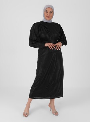 Black - Fully Lined - Crew neck - Modest Plus Size Evening Dress - Emsale