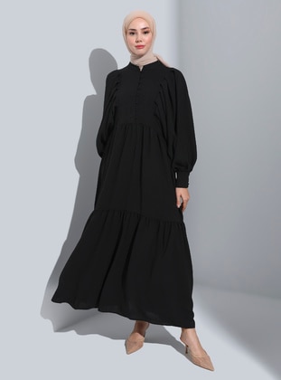 Brit Detailed Bat Sleeve Aerobin Modest Dress Black