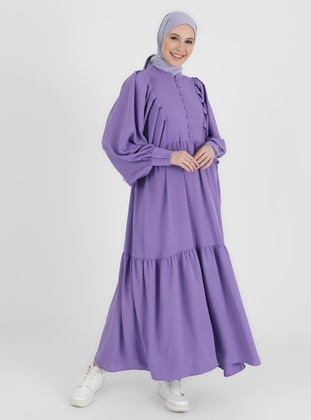 Brit Detailed Bat Sleeve Aerobin Modest Dress Vintage Purple