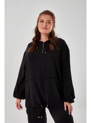 Black - Plus Size Sweatshirts - MIZALLE