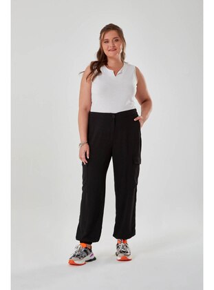 Black - Plus Size Pants - MIZALLE