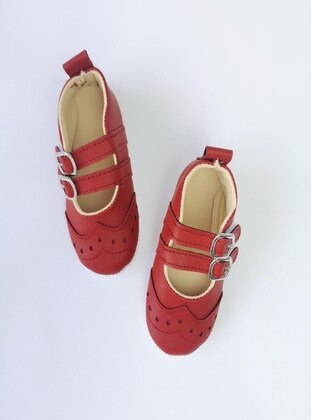 Red - Faux Leather - Kids Trainers - MİNİPUFF BABY