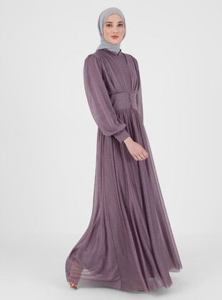 Lilac - Fully Lined - Crew neck - Modest Evening Dress - BÜRÜN