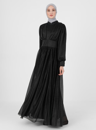 Black - Fully Lined - Crew neck - Modest Evening Dress - BÜRÜN