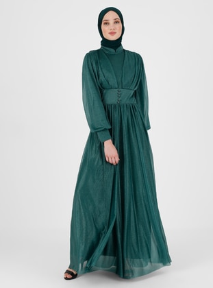 Emerald - Fully Lined - Crew neck - Modest Evening Dress - BÜRÜN