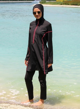 Black - Multi - Full Coverage Swimsuit Burkini - Marina Mayo