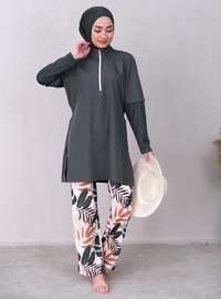 Patterned Full Cover Hijab Swimsuit Khaki