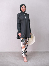 Patterned Full Cover Hijab Swimsuit Khaki