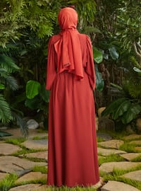 Belt Detailed Modest Dress Terra-Cotta