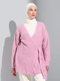 Knitwear Cardigan With Tie Front Detail Pink