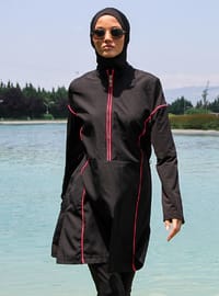 Black - Multi - Full Coverage Swimsuit Burkini - Mayo