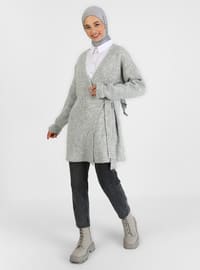 Knitwear Cardigan With Tie Front Detail Silver