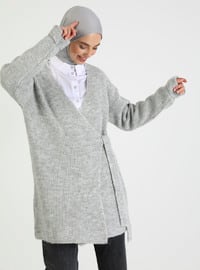 Knitwear Cardigan With Tie Front Detail Silver