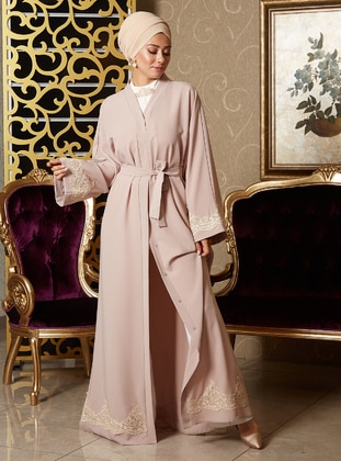 Skirt And Sleeves Dordene Lace Abaya Cream-Beige
