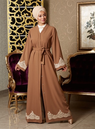 Skirt And Sleeves Dordene Lace Abaya Mustard