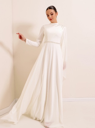 Ecru - Fully Lined - Modest Evening Dress - By Saygı