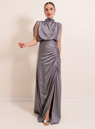 Fully Lined - Gray - Evening Dresses - By Saygı
