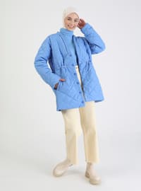Blue - Fully Lined - V neck Collar - Puffer Jackets
