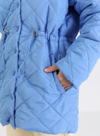Blue - Fully Lined - V neck Collar - Puffer Jackets