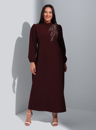 Plus Size Bead Detailed Hijab Evening Dress Purple