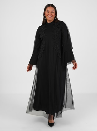 Black - Fully Lined - Crew neck - Modest Plus Size Evening Dress - Alia