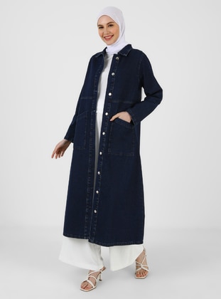 Natural Fabric Denim Overcoat Navy Blue Coat