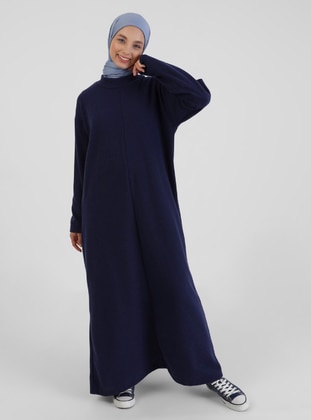 Judge Collar Modest Dress With Soft Fabric Indigo