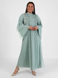 Green Almond - Fully Lined - Crew neck - Modest Plus Size Evening Dress