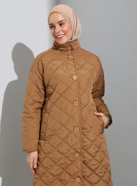 Camel - Fully Lined - Polo neck - Puffer Jackets