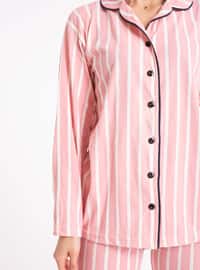 Pink - Point Collar - Stripe - Pyjama Set