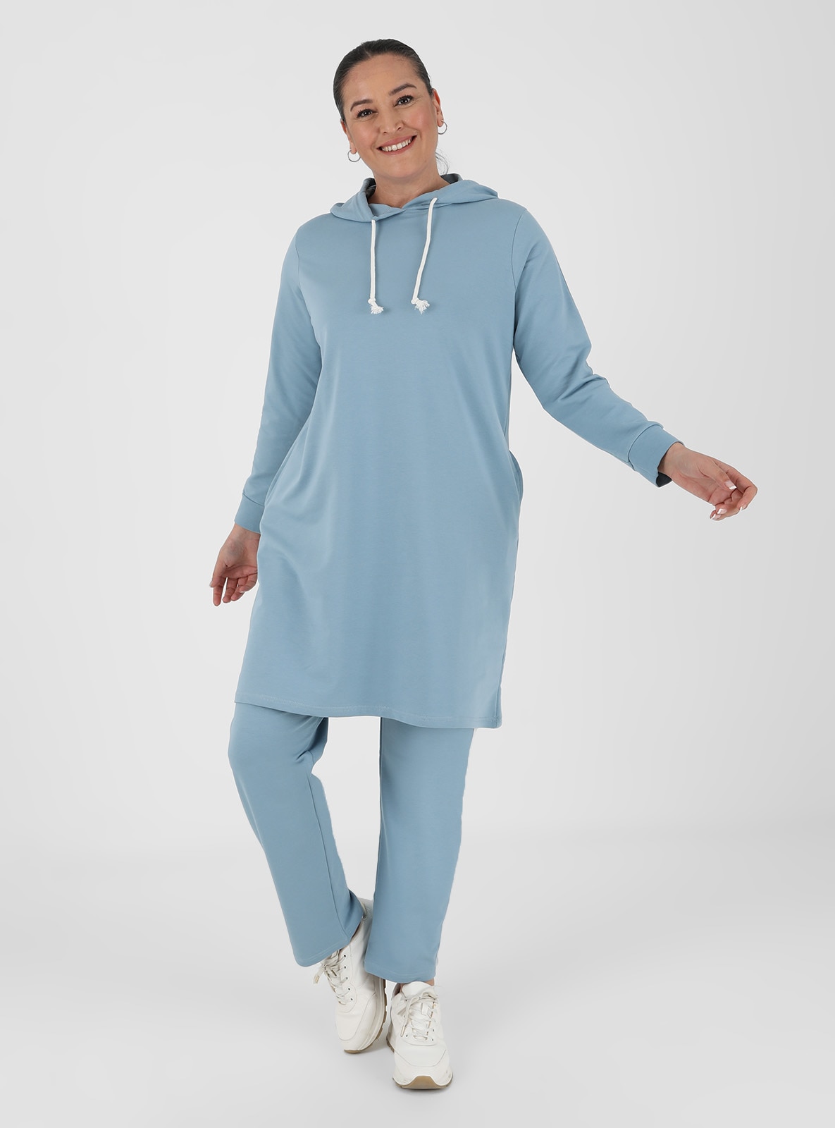 Plus Size Natural Fabric Sports Tunic & Pants Co-Ord Gnavyer Blue