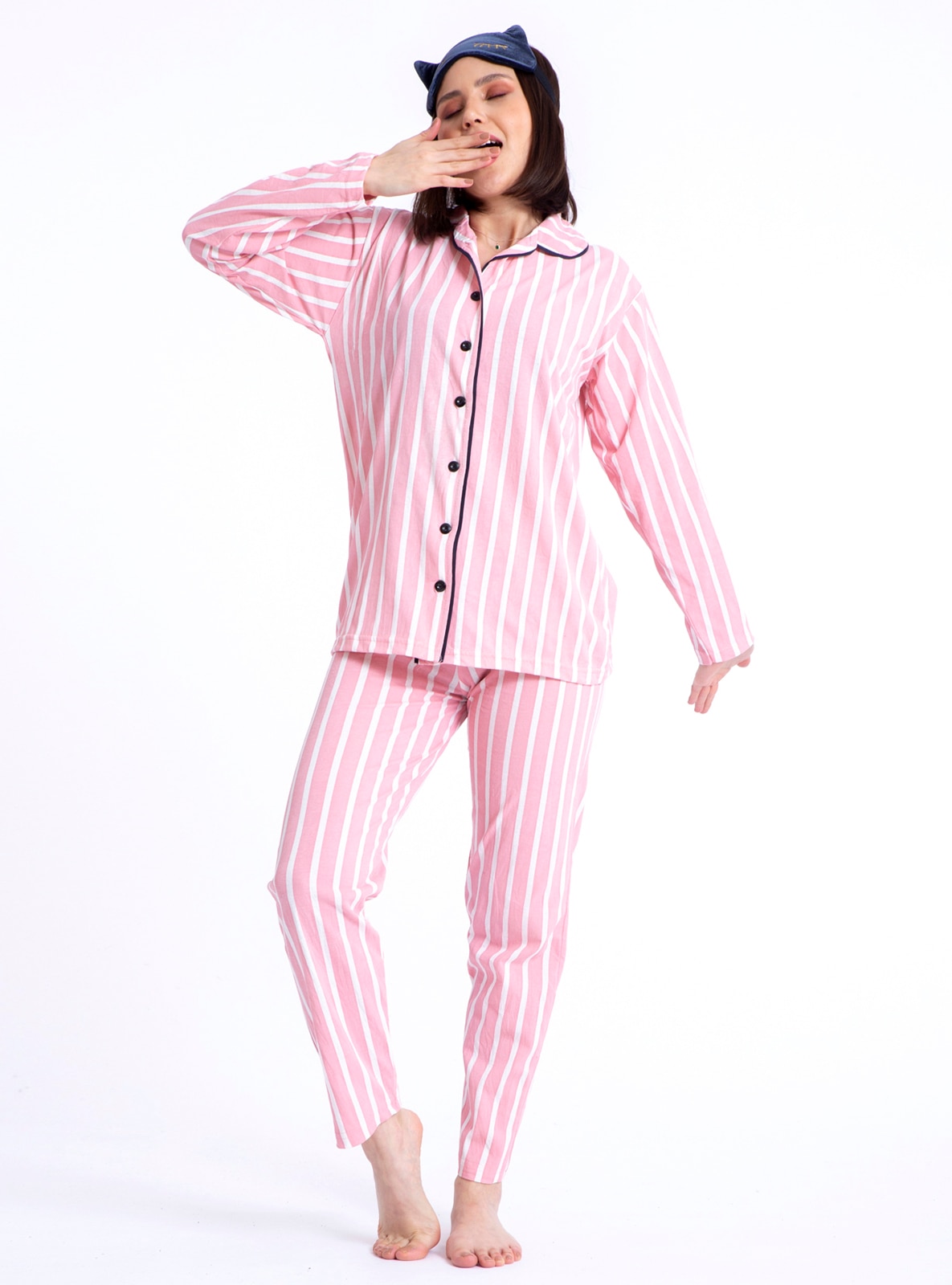 Pink - Point Collar - Stripe - Pyjama Set