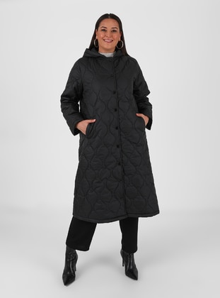 Black - Fully Lined - Plus Size Coat - Alia