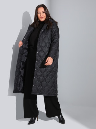 Black - Fully Lined - Plus Size Coat - Alia