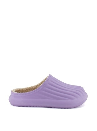 Lilac - Flat Slippers - Home Shoes - Ayakkabı Fuarı
