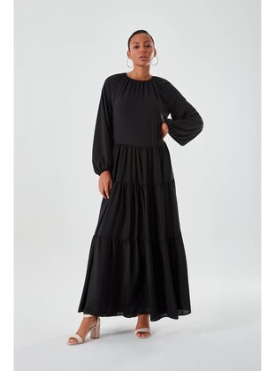 Black - Crew neck - Modest Dress - MIZALLE
