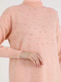Pearl Detailed Tricot Tunic Powder