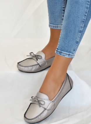 Silver - Flat - Flat Shoes - Pembe Potin