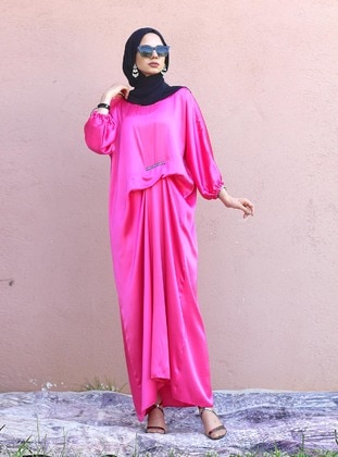 Fuchsia - Crew neck - Unlined - Modest Dress - Melek Aydın