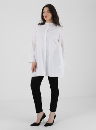 Plus Size Natural Fabric Button Tunic White