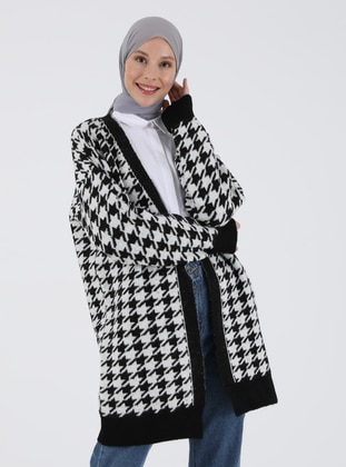 Patterned Soft Touch Knitwear Cardigan Black Pearl White